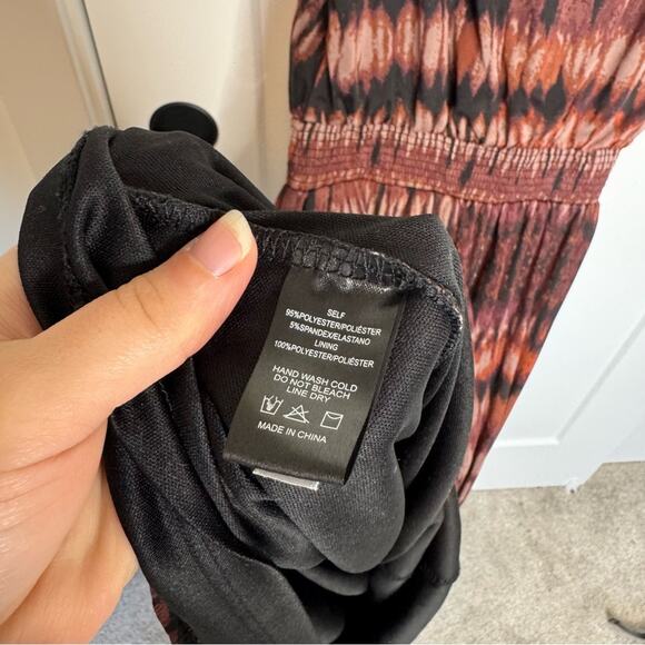 Evereve Greta Midi Smocked High Neck Mesh Printed Dress Size Small - Picture 7 of 7